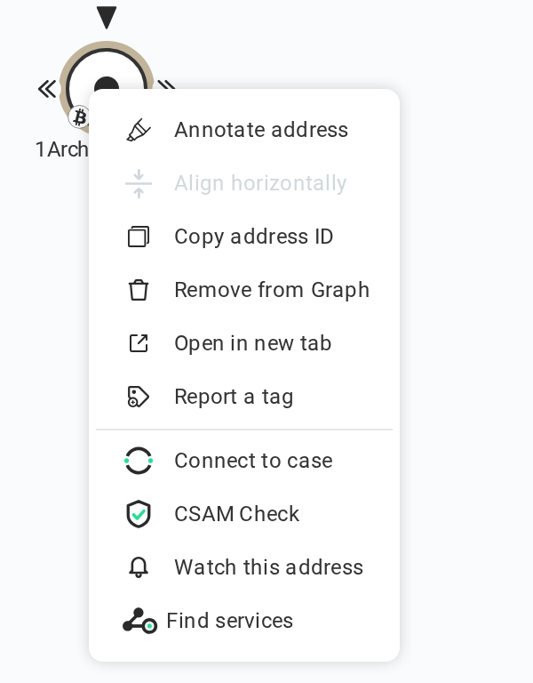 The right-click menu of an address in Pathfinder with the entry Watch this address