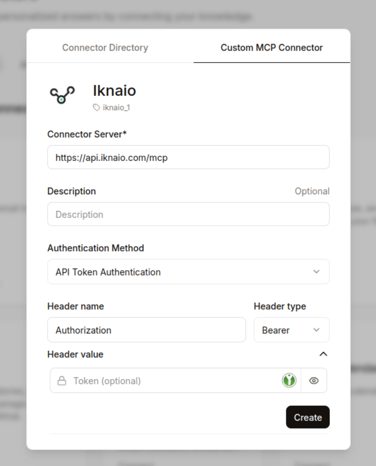 The Add connector dialog, Custom MCP connector tab